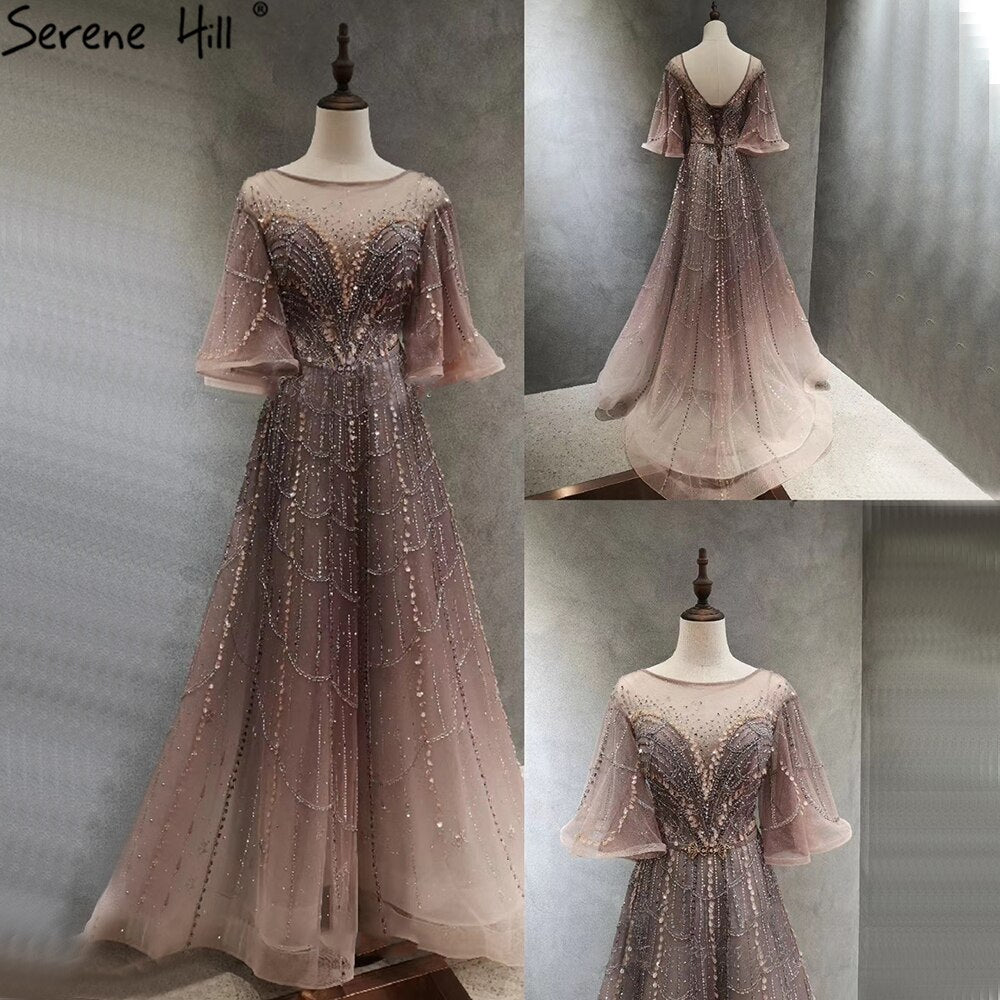 Vestidos de noche verdes con mangas largas acampanadas, corte A, de lujo, con pedrería, para mujer, fiesta, LA70822