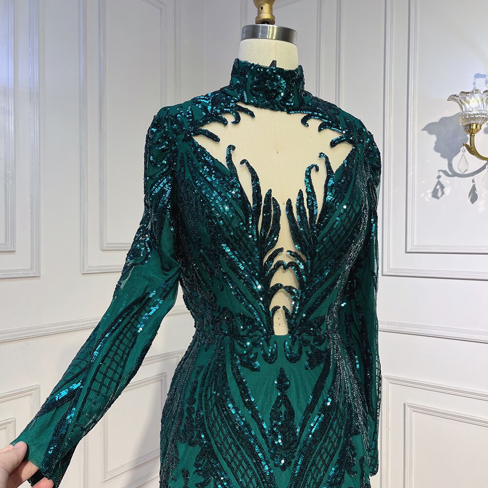 Vestidos de fiesta largos verdes 2025 de lujo con lentejuelas, estilo sirena sexy, vestido de fiesta de gala para chica negra LA72027