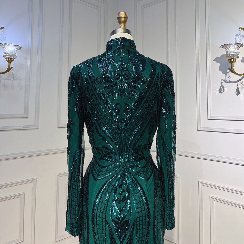 Vestidos de fiesta largos verdes 2025 de lujo con lentejuelas, estilo sirena sexy, vestido de fiesta de gala para chica negra LA72027