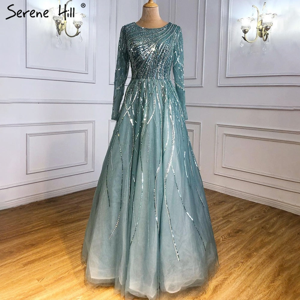 Vestidos de noche verdes de lujo hasta los tobillos, vestidos de fiesta sexys con un solo hombro y cuentas, LA71021