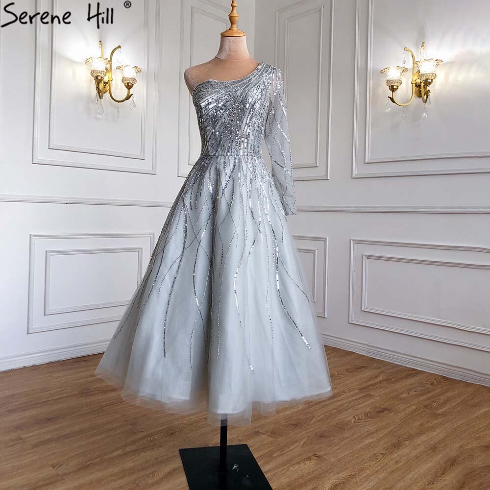 Vestidos de noche verdes de lujo hasta los tobillos, vestidos de fiesta sexys con un solo hombro y cuentas, LA71021