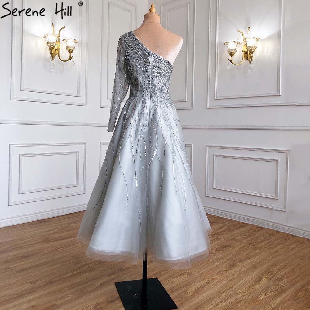 Vestidos de noche verdes de lujo hasta los tobillos, vestidos de fiesta sexys con un solo hombro y cuentas, LA71021