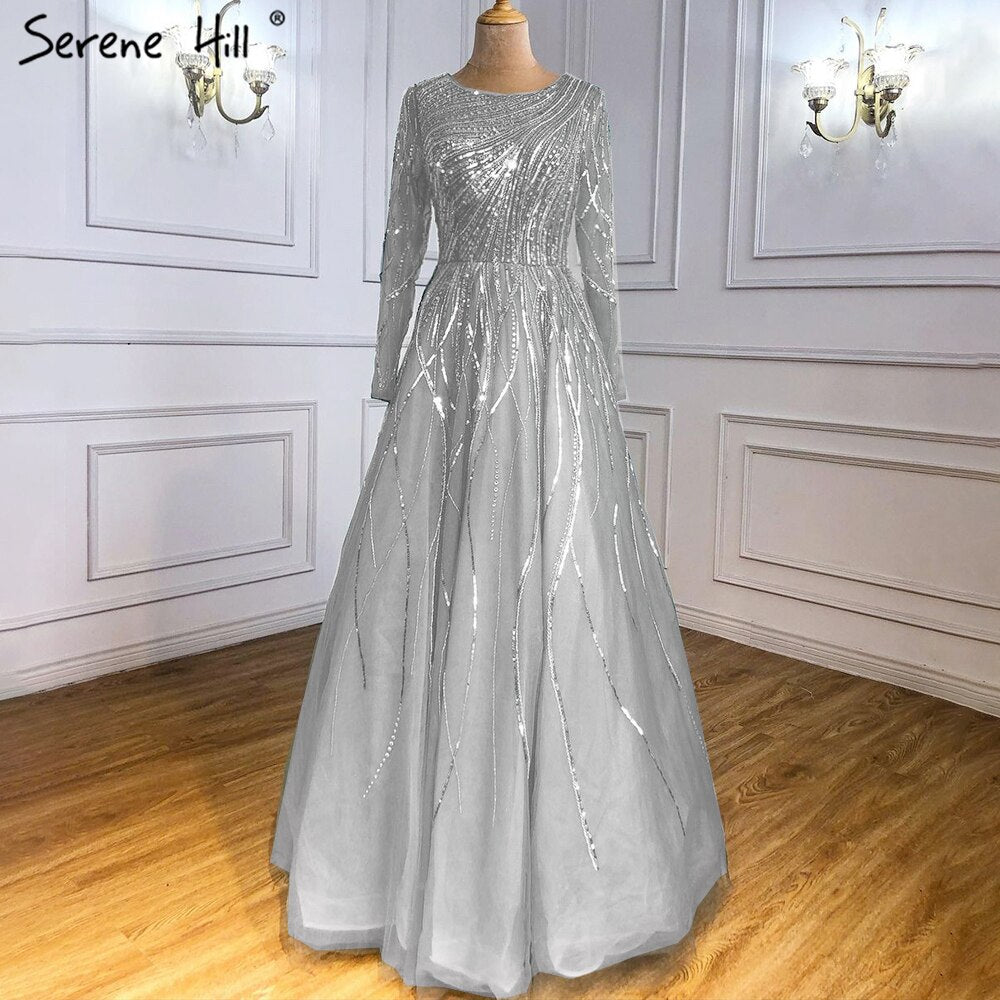Vestidos de noche verdes de lujo hasta los tobillos, vestidos de fiesta sexys con un solo hombro y cuentas, LA71021