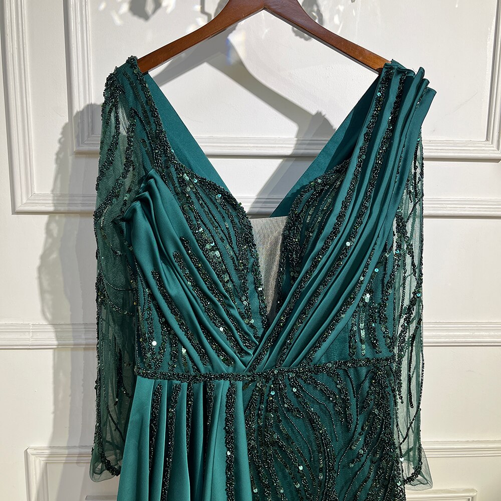 Vestidos de noche de sirena verde con cuentas, 2025, de satén elegante y de lujo para mujer, para fiesta, LA71860
