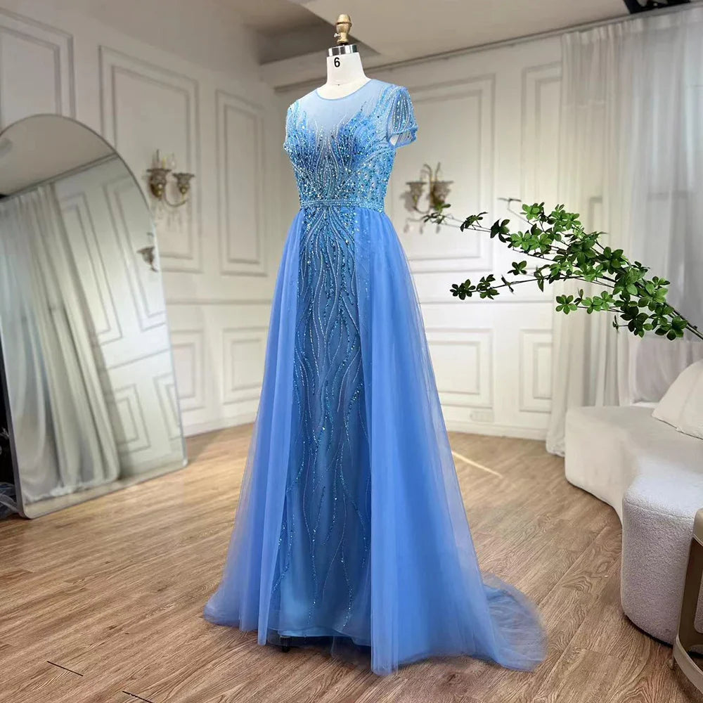 Elegante vestido de noche verde sirena con sobrefalda y cuentas, de lujo, estilo Dubái, para mujer, para boda, fiesta, 2025, LA72241