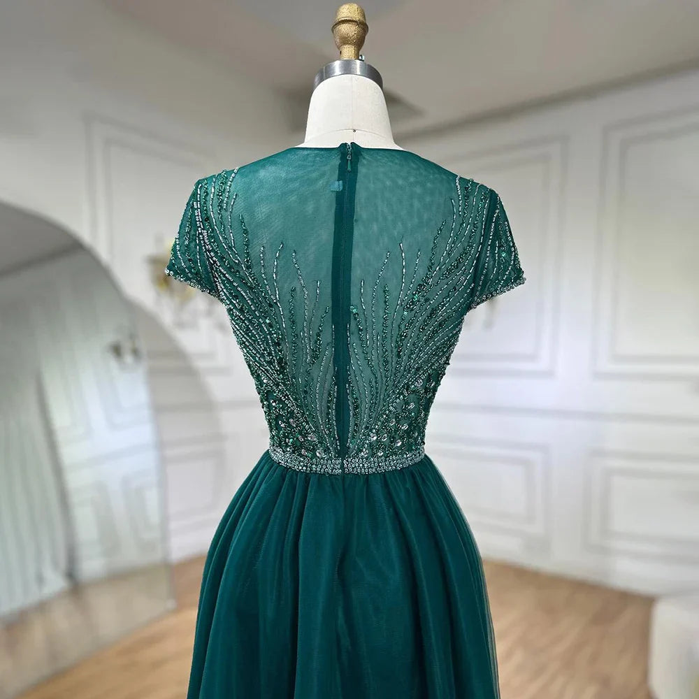 Elegante vestido de noche verde sirena con sobrefalda y cuentas, de lujo, estilo Dubái, para mujer, para boda, fiesta, 2025, LA72241