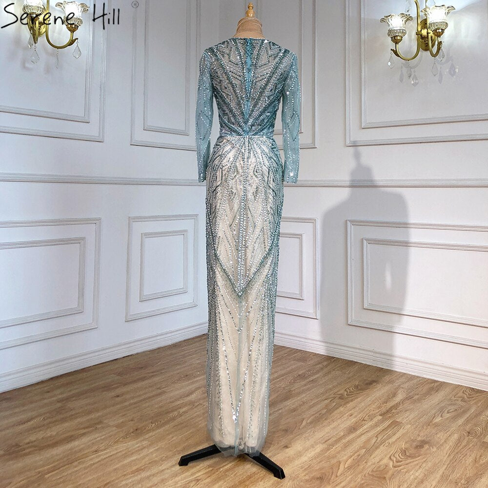Vestido de noche verde sirena con abertura alta, elegante, de lujo, con cuentas, para mujer, fiesta, LA71385