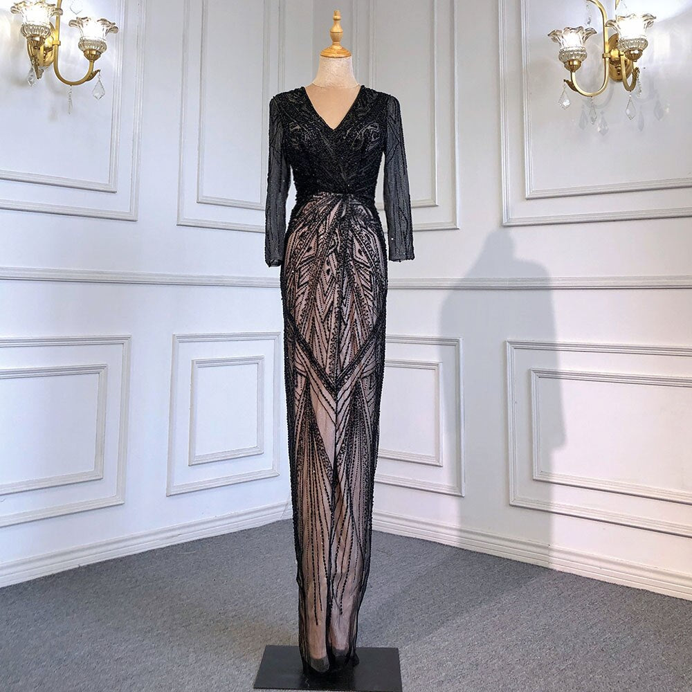 Vestido de noche verde sirena con abertura alta, elegante, de lujo, con cuentas, para mujer, fiesta, LA71385