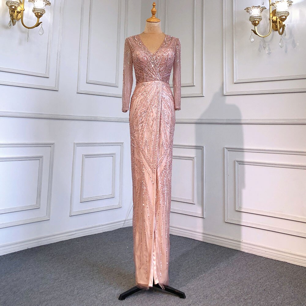 Vestido de noche verde sirena con abertura alta, elegante, de lujo, con cuentas, para mujer, fiesta, LA71385