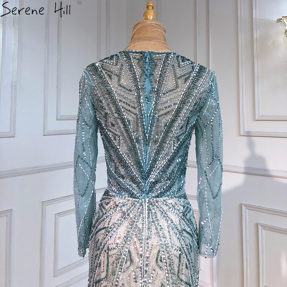 Vestido de noche verde sirena con abertura alta, elegante, de lujo, con cuentas, para mujer, fiesta, LA71385