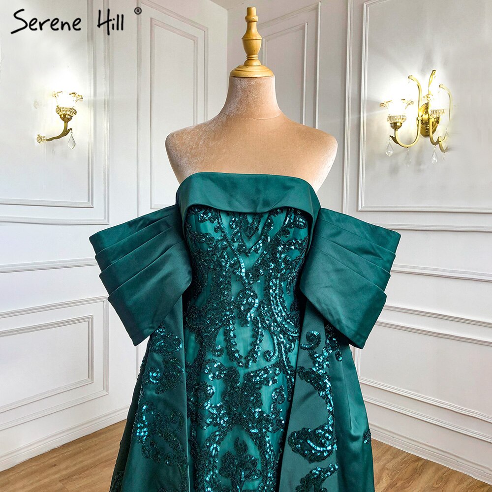 Vestidos de noche de lujo de sirena verde 2025, satén, elegantes y sexis para mujer, para fiesta HM67227
