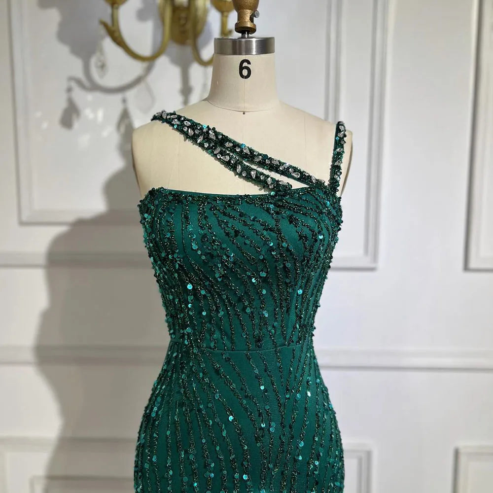 Vestido de noche elegante de sirena con un solo hombro, con cuentas y rojo de lujo para mujer, para fiesta de boda 2025 LA72340
