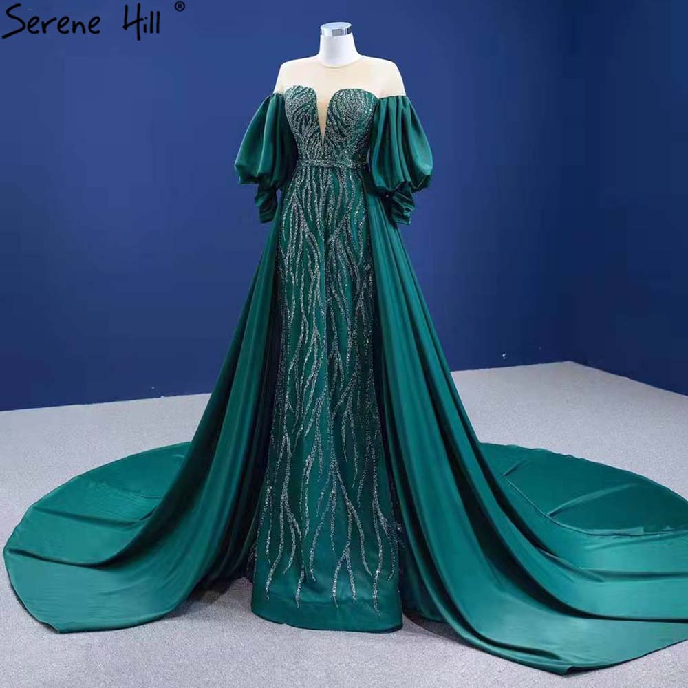 Vestido de noche verde estilo sirena con sobrefalda, elegante, de lujo, con cuentas, para mujer, fiesta, HM67428, 2025