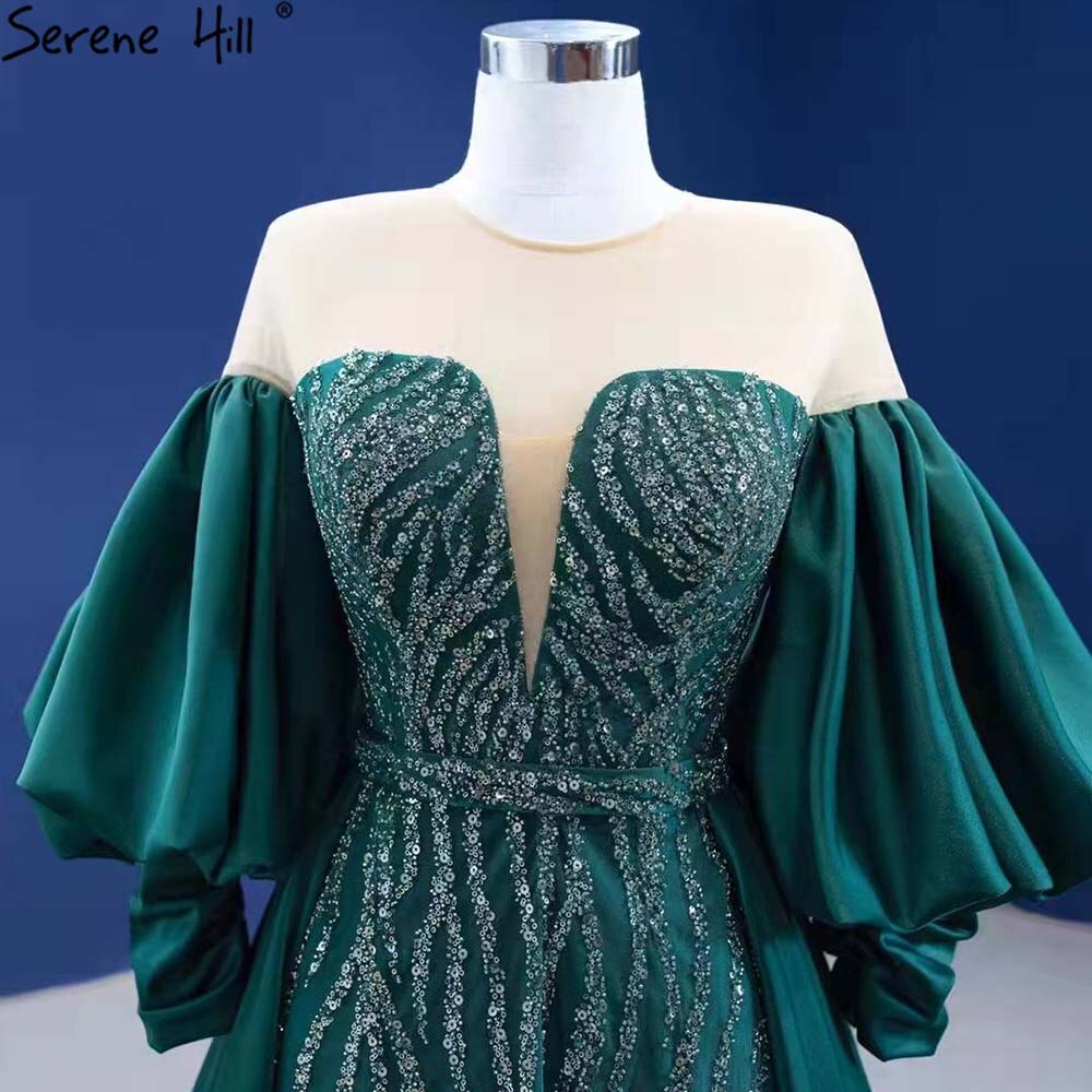 Vestido de noche verde estilo sirena con sobrefalda, elegante, de lujo, con cuentas, para mujer, fiesta, HM67428, 2025