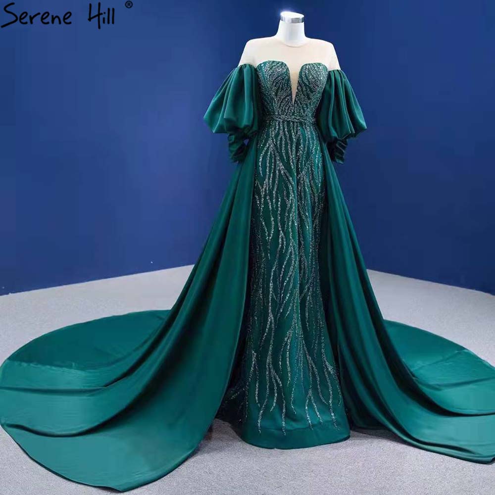 Vestido de noche verde estilo sirena con sobrefalda, elegante, de lujo, con cuentas, para mujer, fiesta, HM67428, 2025