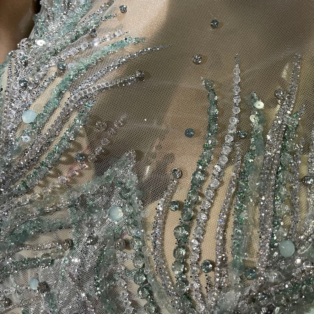 Vestidos de noche verdes con mangas abullonadas, corte sirena con cuentas, de lujo, elegantes, para mujer, fiesta, LA71537
