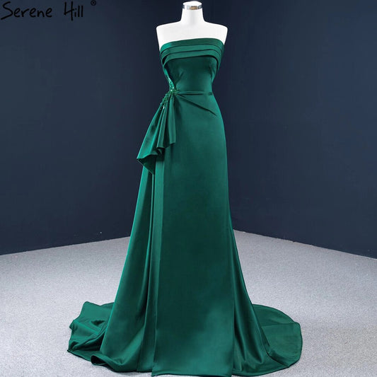 Vestido de noche de satén verde, corte A, con cuentas, sin mangas, sexy, formal, HM67203
