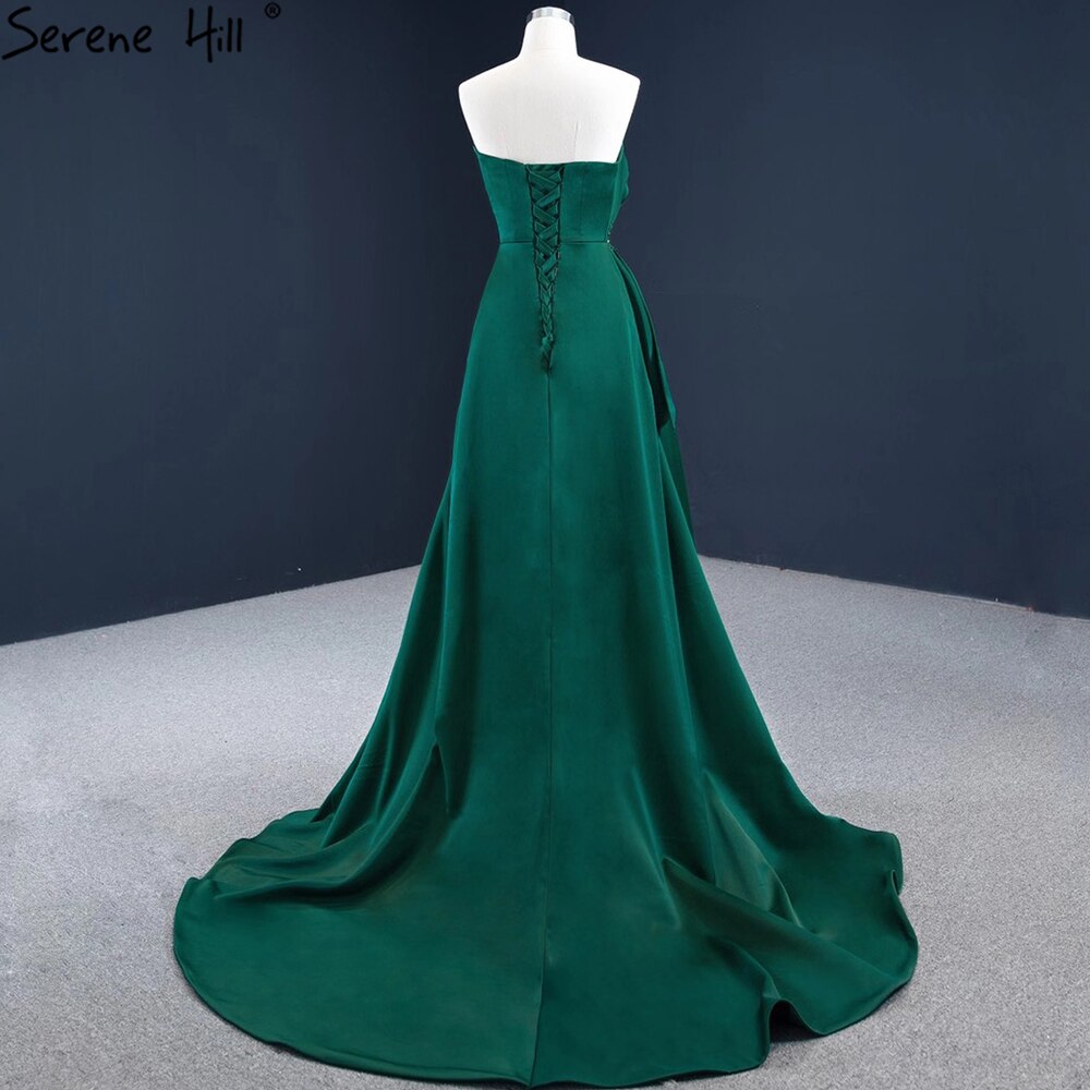 Vestido de noche de satén verde, corte A, con cuentas, sin mangas, sexy, formal, HM67203