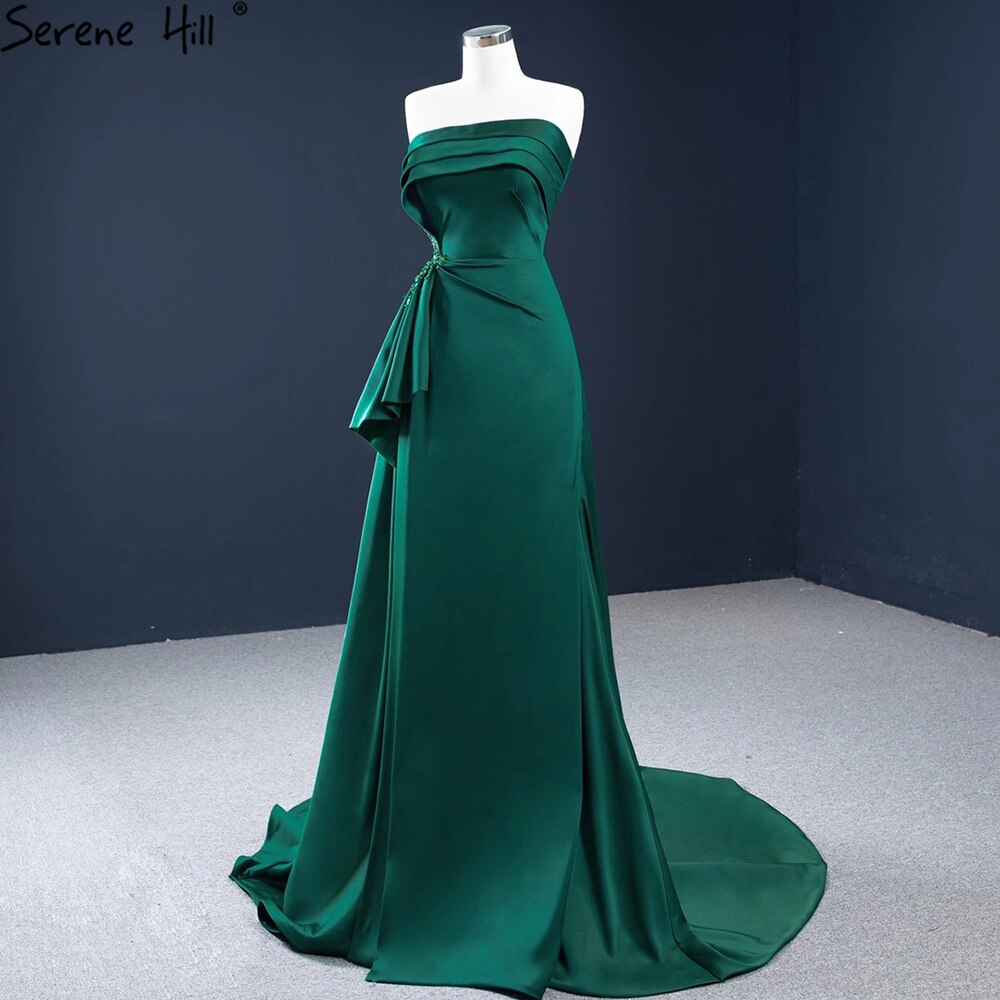 Vestido de noche de satén verde, corte A, con cuentas, sin mangas, sexy, formal, HM67203