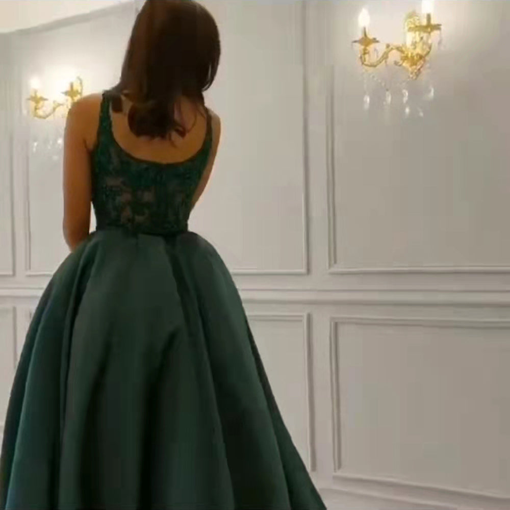Vestidos De Avond De Sirena De Satén Verde 2025 Kralen Elegante Hoge Split Para Vrouwen Party LA71574