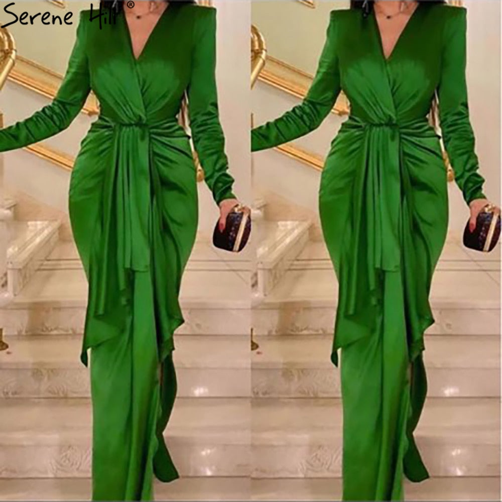 Vestidos de noche sencillos de satén verde, corte sirena, elegantes, para mujer, para boda, fiesta, LA71275