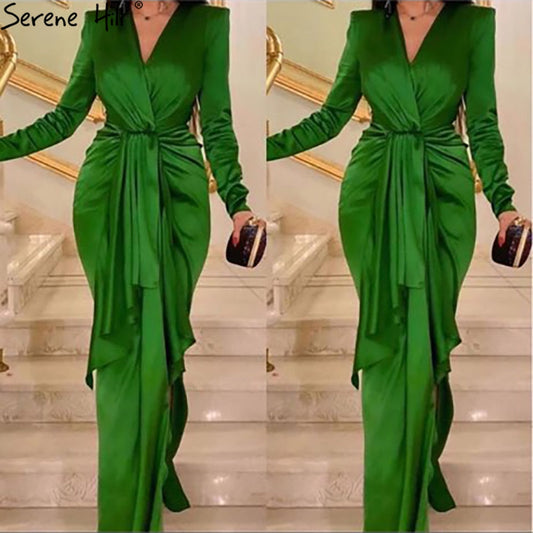 Vestidos de noche sencillos de satén verde, corte sirena, elegantes, para mujer, para boda, fiesta, LA71275