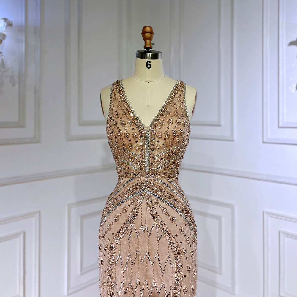 Vestido de fiesta árabe de lujo, estilo sirena, verde, sexy, con plumas abiertas y cuentas, para mujer, 2025, LA71845