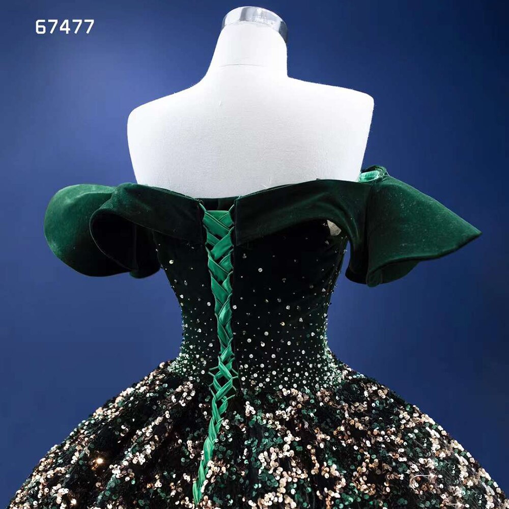 Vestido de novia verde sexy con hombros descubiertos, de lujo, con lentejuelas brillantes y cuentas, 2025, de alta gama, hecho a medida, HM67477