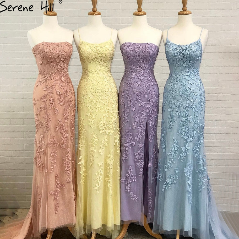 Vestido de fiesta de sirena con tirantes finos verdes, elegante, con encaje de cristal, para graduación y escuela, LA71162
