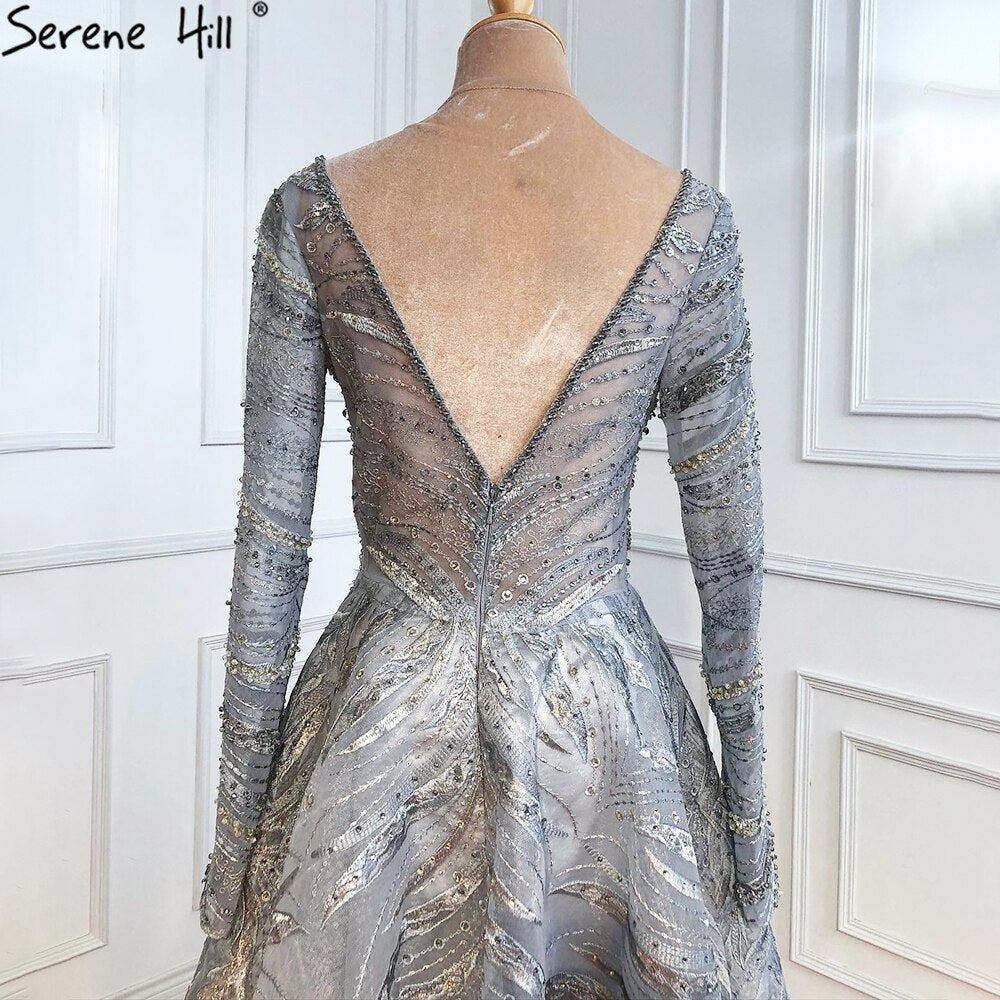 Vestidos de noche grises de lujo, corte A, 2025, encaje con cuentas y cristales, sexys para mujer, fiesta LA71171