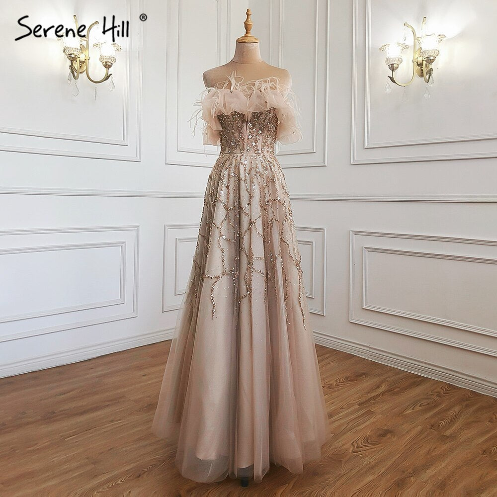 Grau A-Linie Sexy Abendkleider Perlen Feder Sparkle Formale Frauen Party LA71328 Besondere