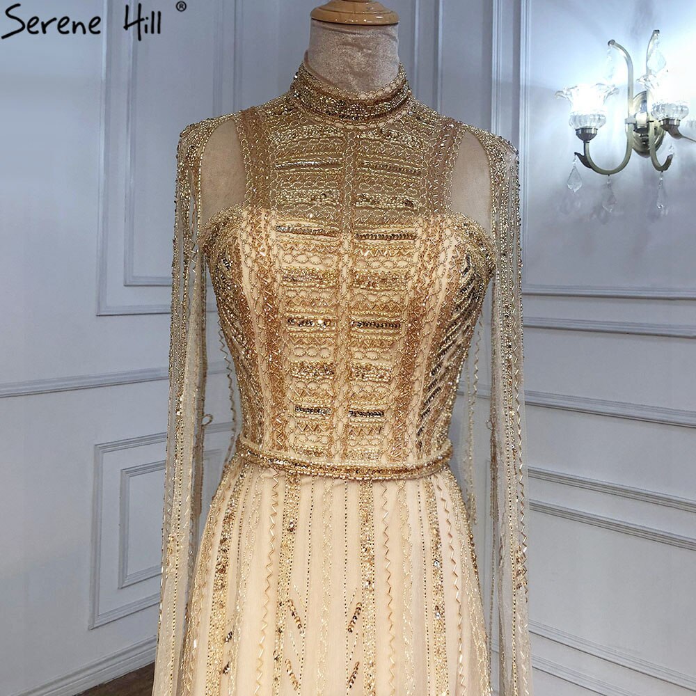 Graues Nude-Arabisches Abendkleid mit Cape-Ärmeln LA71047
