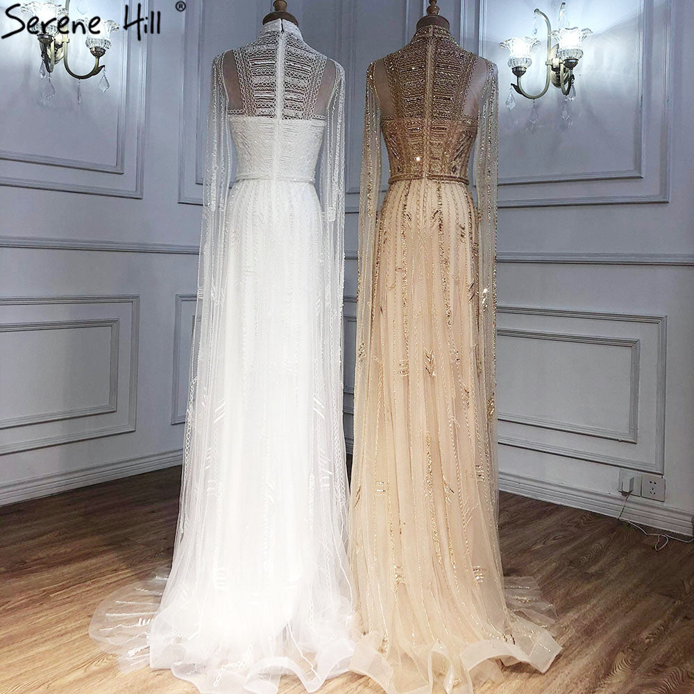 Graues Nude-Arabisches Abendkleid mit Cape-Ärmeln LA71047
