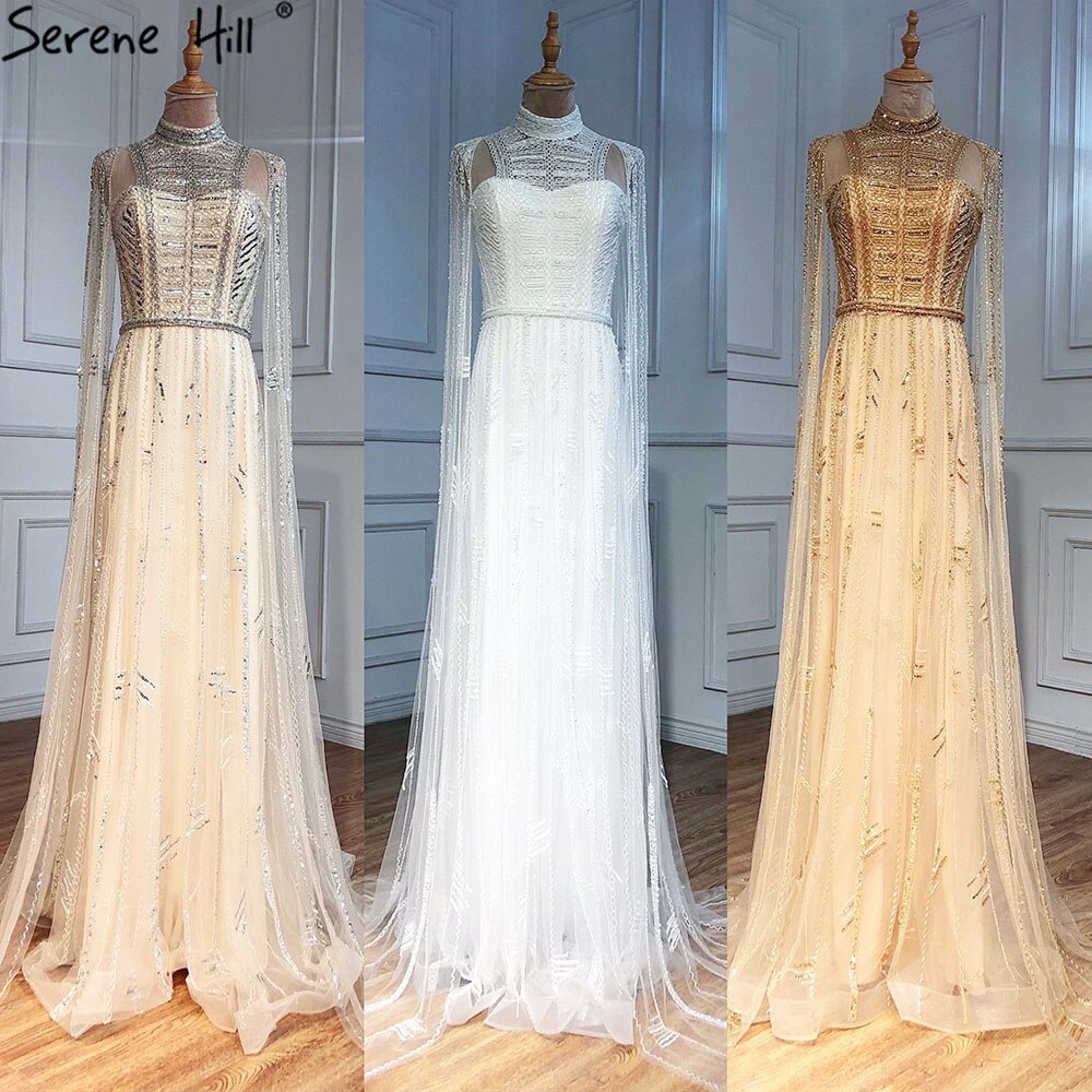Graues Nude-Arabisches Abendkleid mit Cape-Ärmeln LA71047