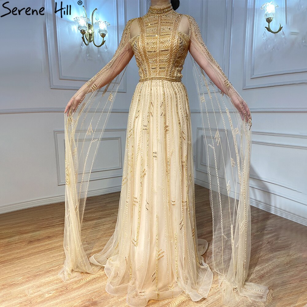 Graues Nude-Arabisches Abendkleid mit Cape-Ärmeln LA71047
