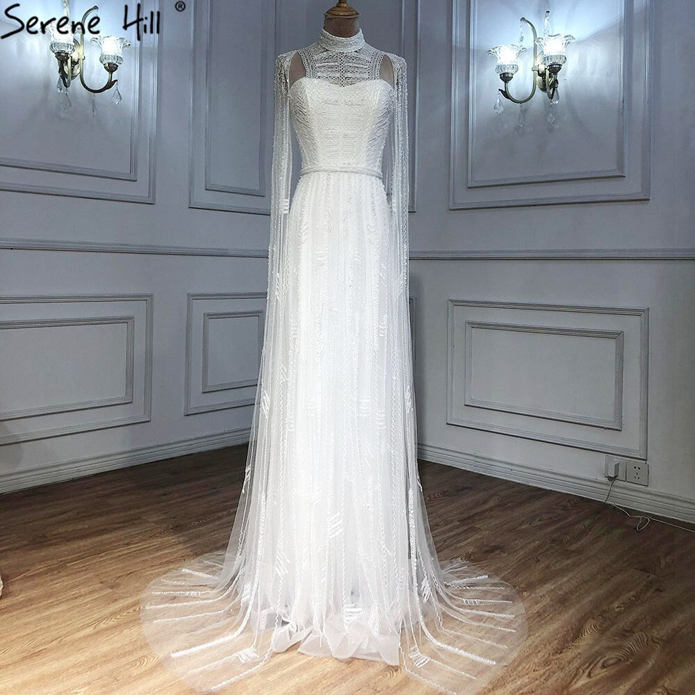 Graues Nude-Arabisches Abendkleid mit Cape-Ärmeln LA71047