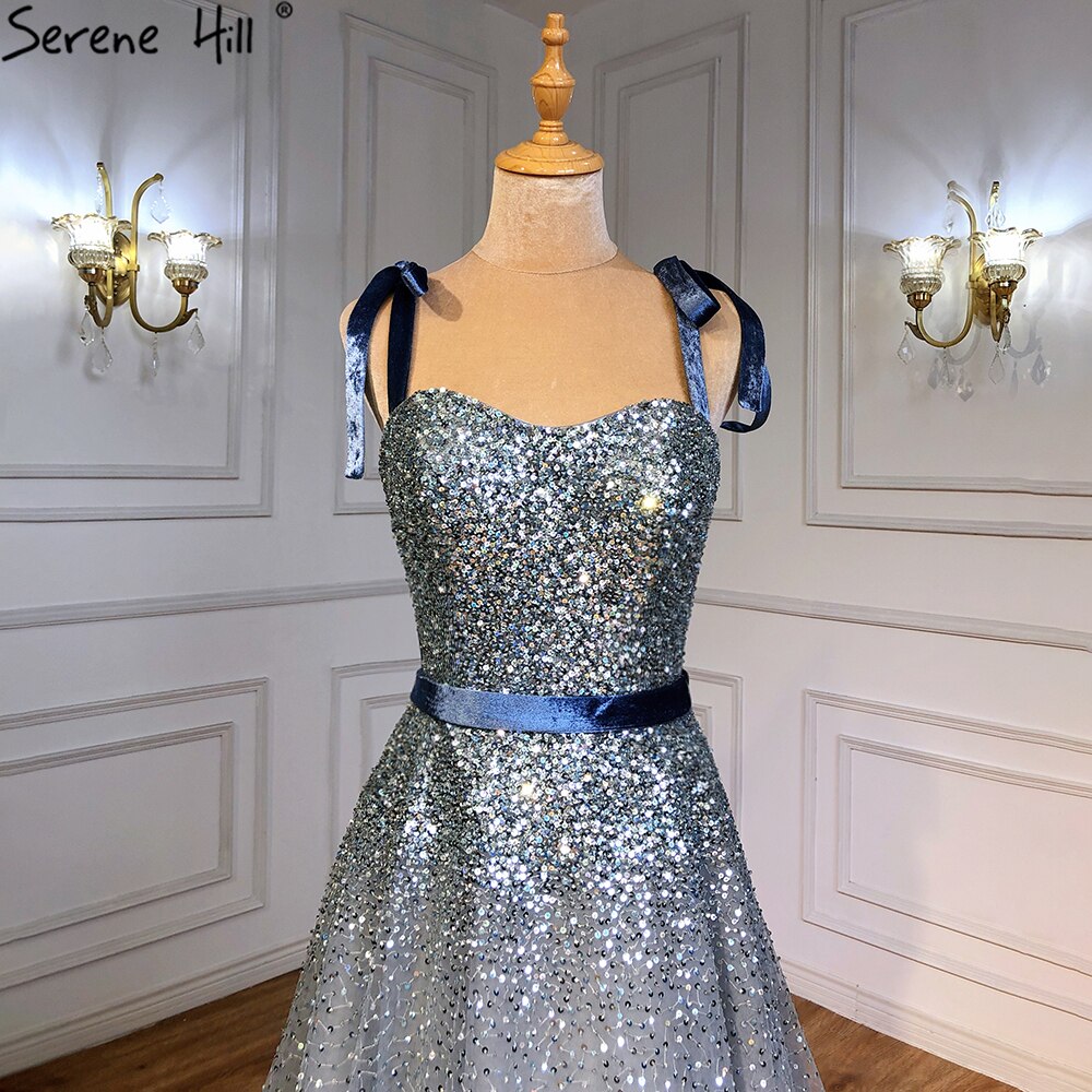 Vestidos de noche de lujo en gris y azul, corte A, 2025, tirantes finos, con cuentas, sexys, para mujer, fiesta, LA70888