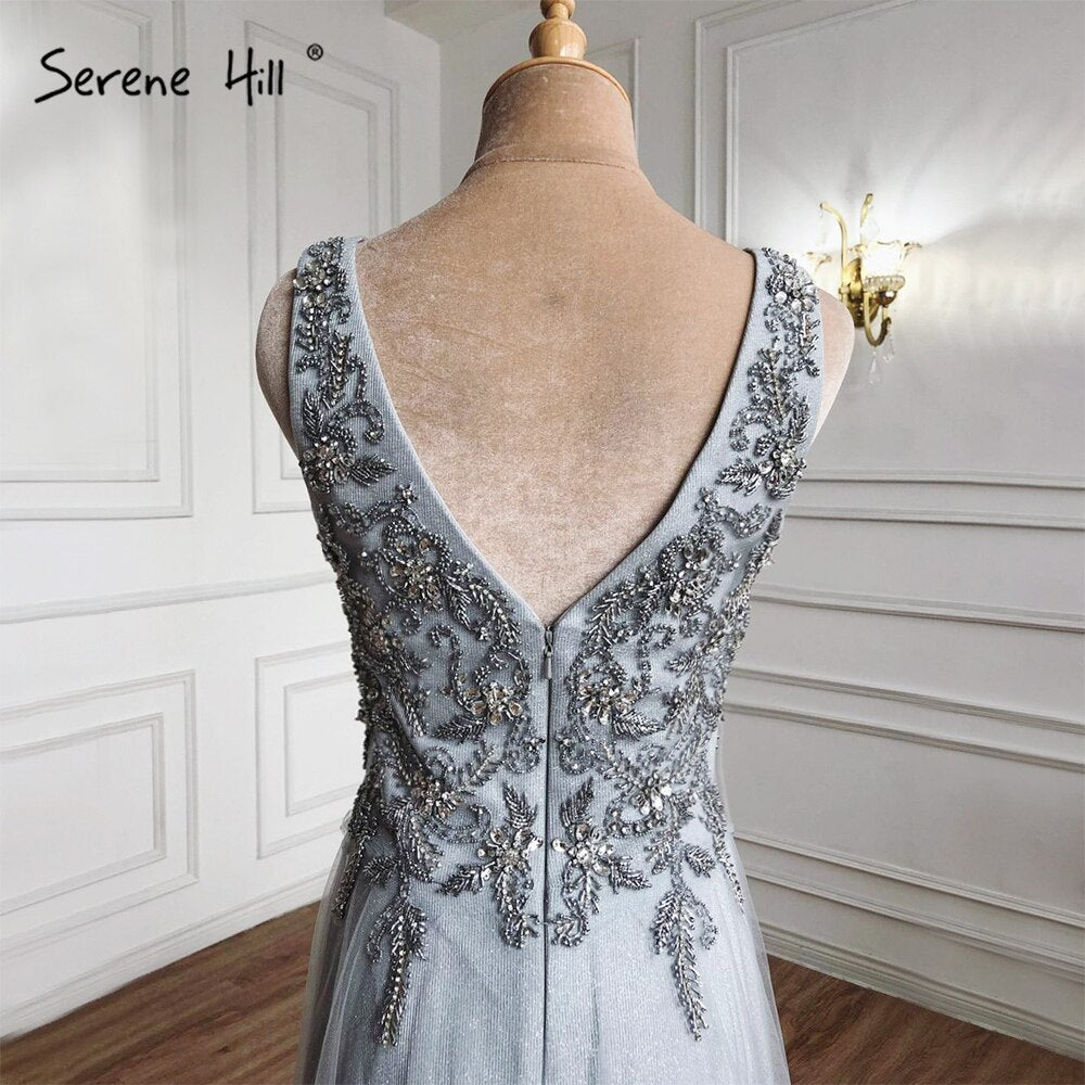 Vestidos de noche sexys de corte A en gris y azul, 2025, con cuentas, sin mangas, sencillos, para mujer, para fiesta, LA71257