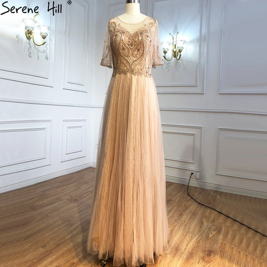 Vestidos de noche grises de lujo con media manga y cuentas, corte A, sexys, para mujer, para fiesta, LA70909
