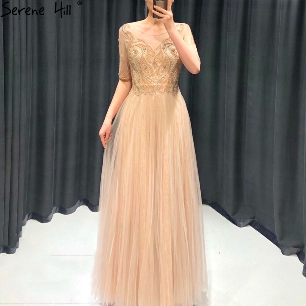 Vestidos de noche grises de lujo con media manga y cuentas, corte A, sexys, para mujer, para fiesta, LA70909