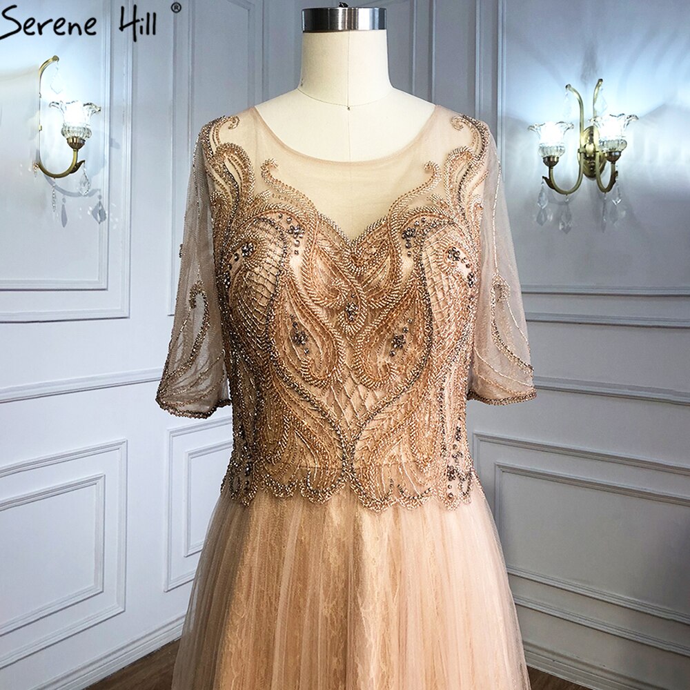 Vestidos de noche grises de lujo con media manga y cuentas, corte A, sexys, para mujer, para fiesta, LA70909