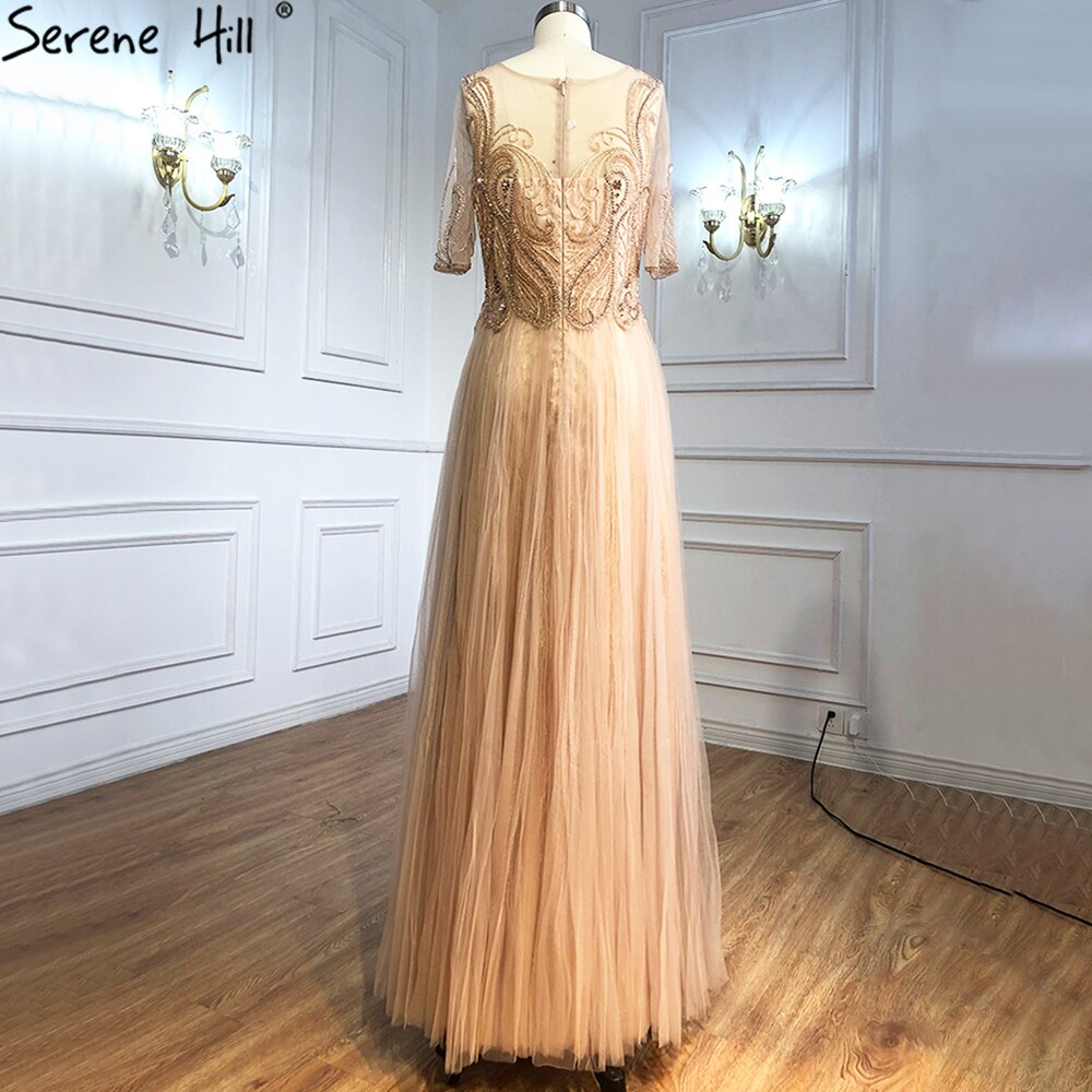 Vestidos de noche grises de lujo con media manga y cuentas, corte A, sexys, para mujer, para fiesta, LA70909