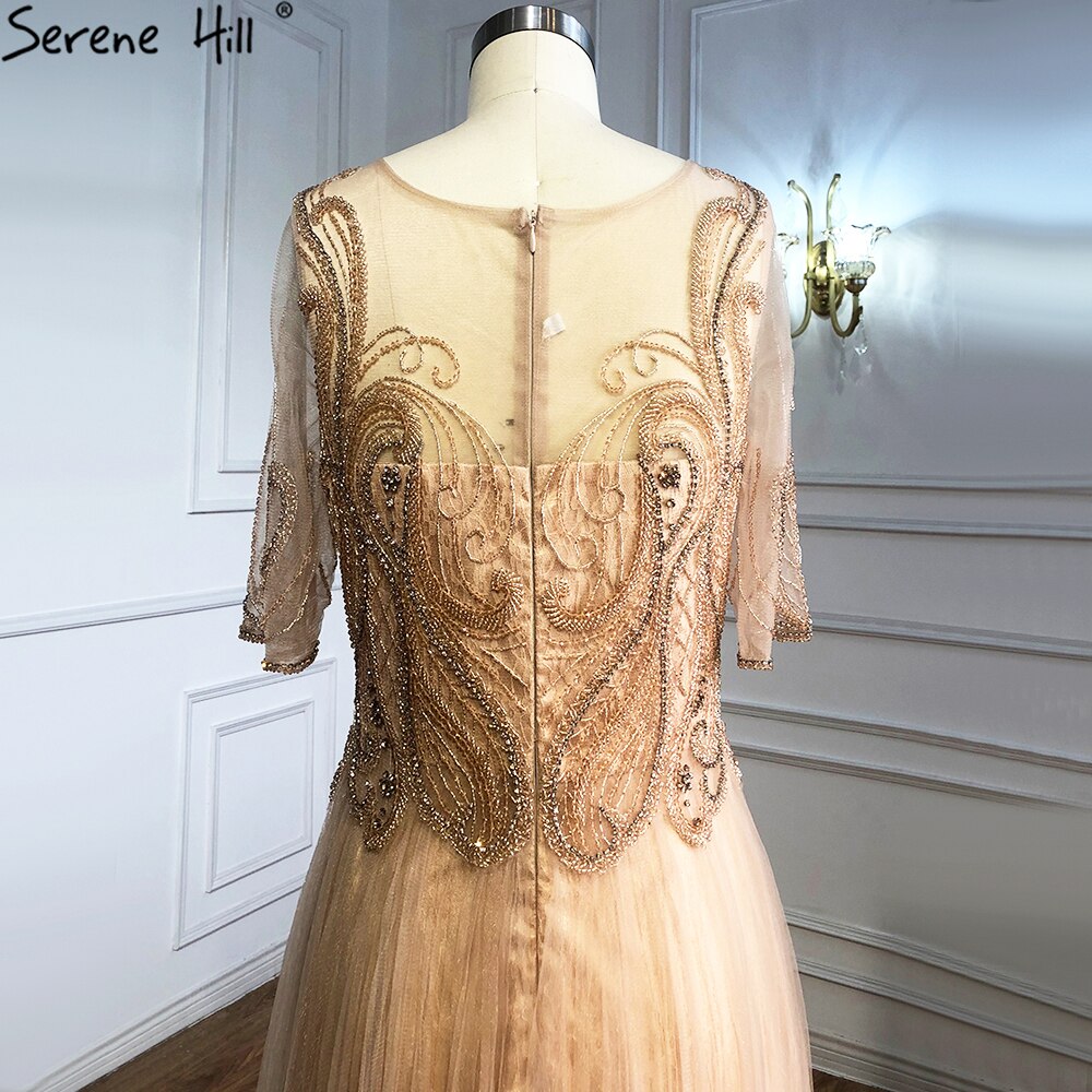 Vestidos de noche grises de lujo con media manga y cuentas, corte A, sexys, para mujer, para fiesta, LA70909