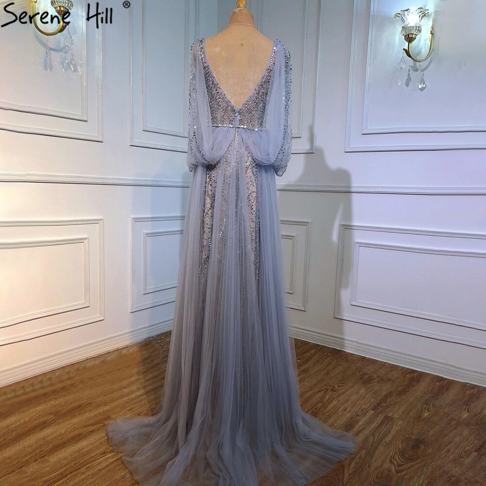 Vestidos de noche grises de lujo, corte A, sexys, con cuentas de diamantes, elegantes, para mujer, fiesta, LA70788
