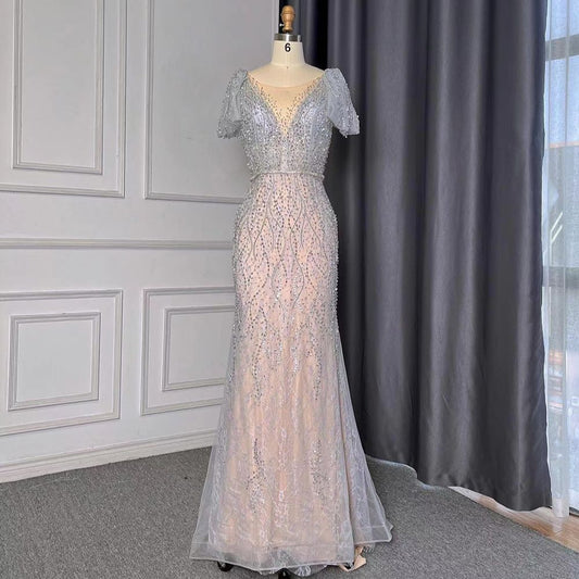 Sirena gris elegante Avond Jurken 2025 Luxe Kralen O-hals Korte Voor Vrouwen Party LA71697