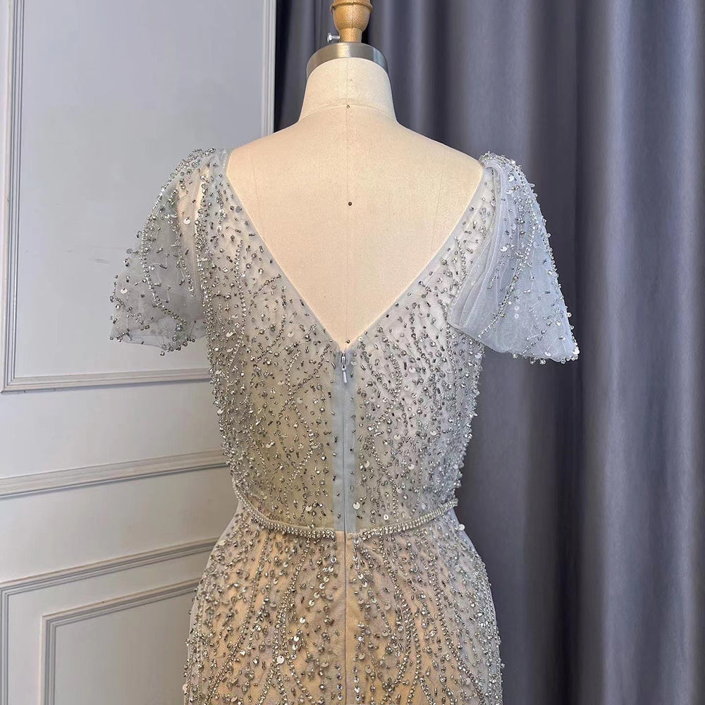 Sirena gris elegante Avond Jurken 2025 Luxe Kralen O-hals Korte Voor Vrouwen Party LA71697