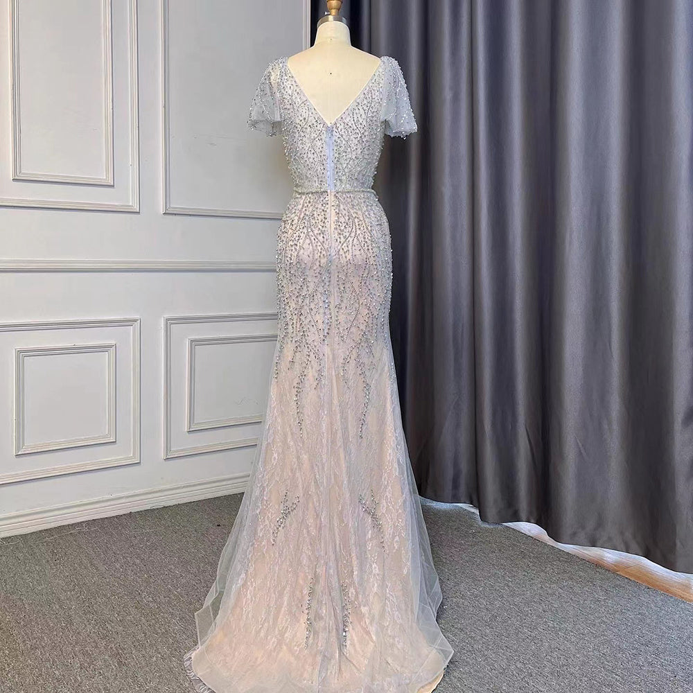 Sirena gris elegante Avond Jurken 2025 Luxe Kralen O-hals Korte Voor Vrouwen Party LA71697