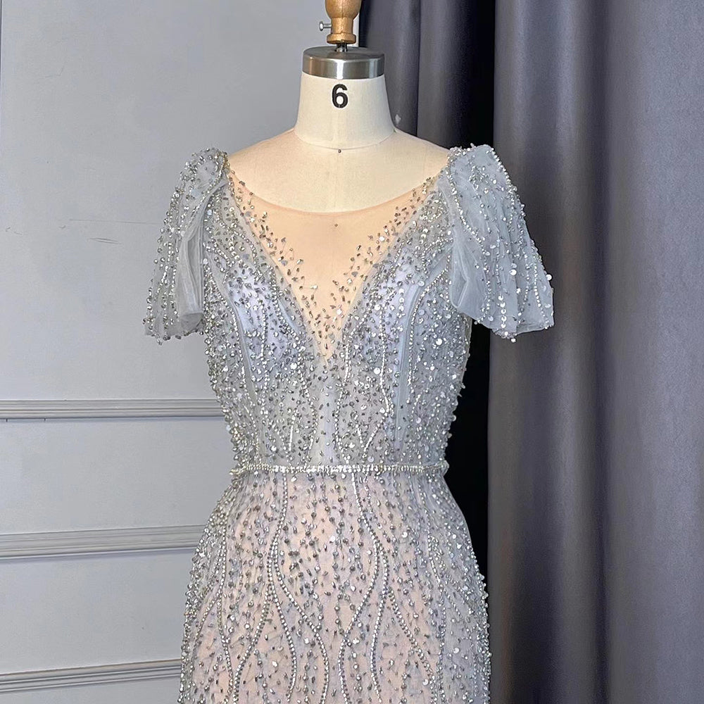 Sirena gris elegante Avond Jurken 2025 Luxe Kralen O-hals Korte Voor Vrouwen Party LA71697