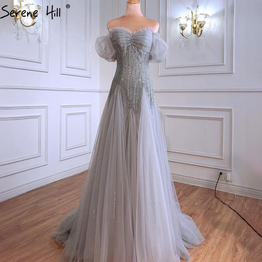 Vestidos de noche de lujo de sirena gris, 2025, con cuentas y brillo, sexys para mujer, para fiesta LA70931