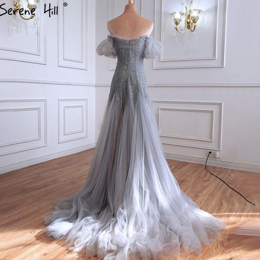 Vestidos de noche de lujo de sirena gris, 2025, con cuentas y brillo, sexys para mujer, para fiesta LA70931